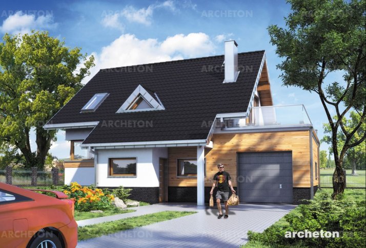Амелия 100 – проект дома с мансардой и террасой над гаражом